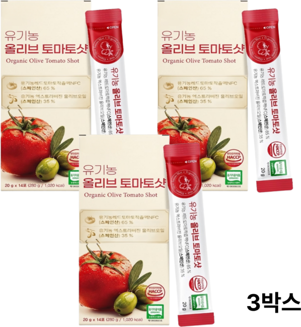 올토샷 피쿠알 올리브오일 엑스트라버진 라이코펜 유기농 토마토샷, 3박스, 280g