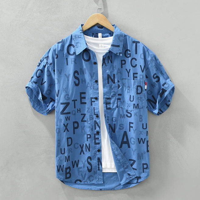 ETQNEW 여름 남자 기본 프린트 반팔 셔츠 빅 사이즈 2767