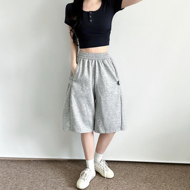 데이룸 여성 스냅 비조 와이드 트레이닝 반바지