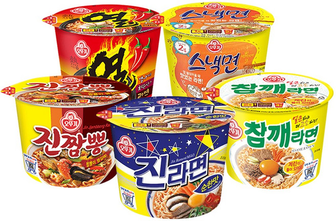 오뚜기 컵라면 큰컵 5종 총10개(진라면순한맛2+열라면2+스낵면2+참깨라면2+진짬뽕2), 10개