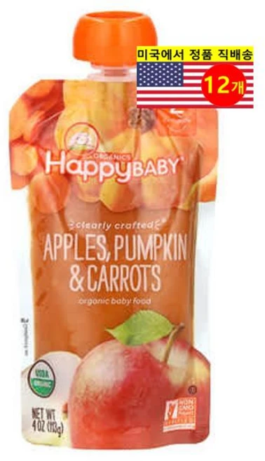 Happy Family Organics 6개월 이상 유아용 오가닉 과일 곡물 퓨레 이유식 113g 6개, 12개 - 쿠팡