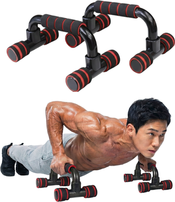 임셀 정자세 딥 푸쉬업바 2p, 블랙+레드