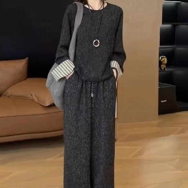 여성 봄가을 긴팔 바지 세트 슬림핏 데일리 캐주얼 컴포트 투피스 슬림소녀