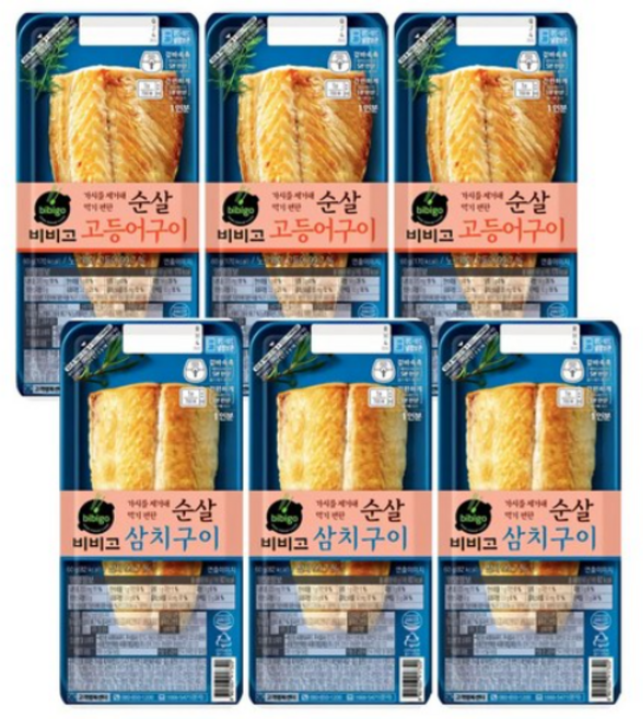(에이브쇼핑) 비비고 순살 고등어구이 60g x 3개 + 비비고 순살 삼치구이 60g x 3개, 단일속성, 1세트