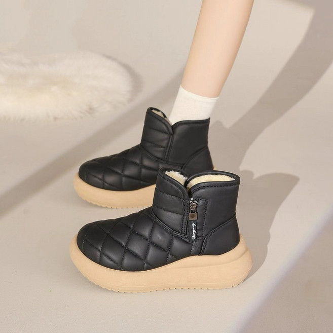 여성 기모 방한화 패딩 앵클 부츠 겨울 털 신발 스노우부츠 6CM