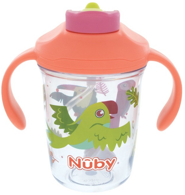 누비 2in1 아기 물병 겸 빨대컵 유아텀블러, 코랄앵무새, 1개, 240ml