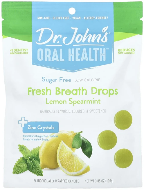 닥터 존스 구강 건강 무설탕 캔디 제로 설탕의 건강한 신선 Dr. John's Healthy Sweets Fresh Breath Drops with Zero Sugar Dye-, 1개, 109g - 쿠팡