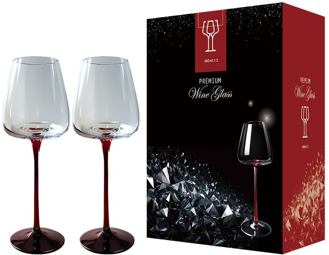 1세트(2개입) 프리미엄 와인잔 선물패키지 핸드메이드 수제 레드타이 크리스탈 화이트 샴페인 집들이, 1세트, 480ml