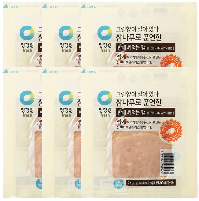 청정원 참나무로 훈연한 밥에싸먹는햄, 45g, 6개