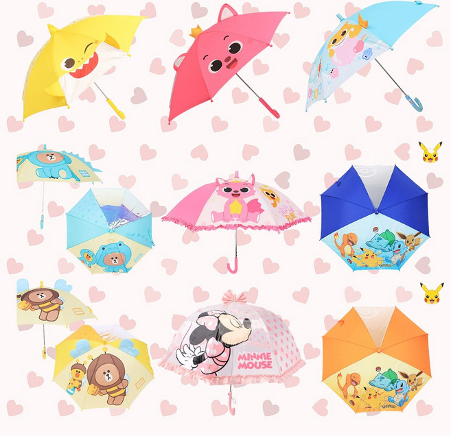 입체 투명 우산 유아 2~4세 소형 핑크퐁 아기상어 타요 어린이 등원용
