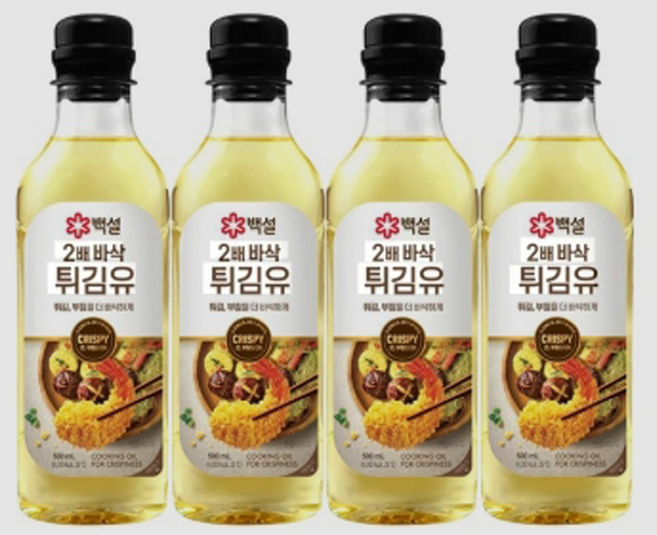 백설 2배 바삭 튀김유, 500ml, 4개