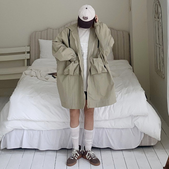 애플망고옷장 빅사이즈 1901 여성 롱야상 점퍼 오버핏 간절기 자켓잠바