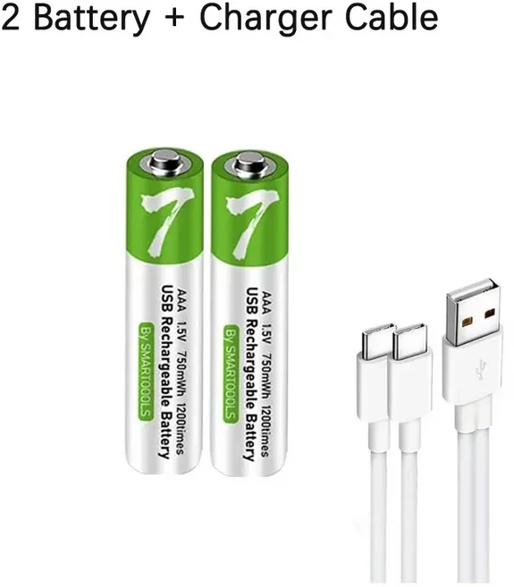 1.5V AAA 750mWh 충전식 리튬 배터리 MP3 리모컨 손전등 알람 시계용 고속 충전(타입-C 케이블 포함), 03 2 Battery, 01 China Mainland