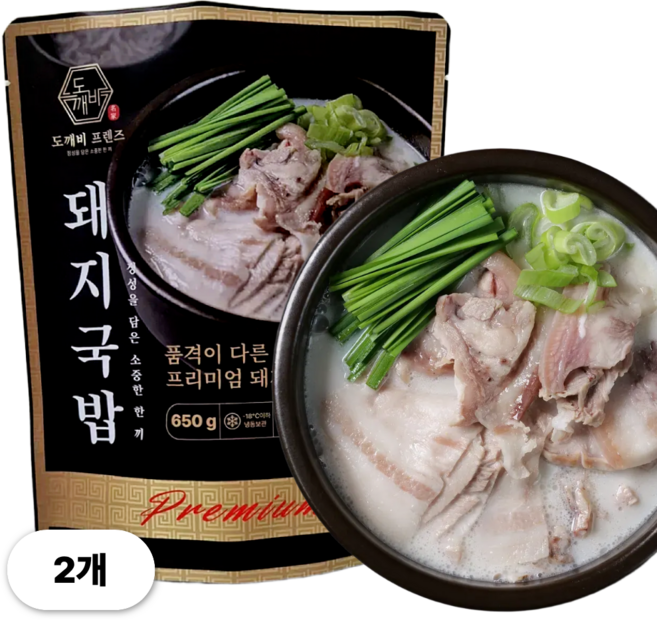 도깨비 돼지국밥 국내산 더 진한 부산식 머리고기 국밥, 2개, 650g