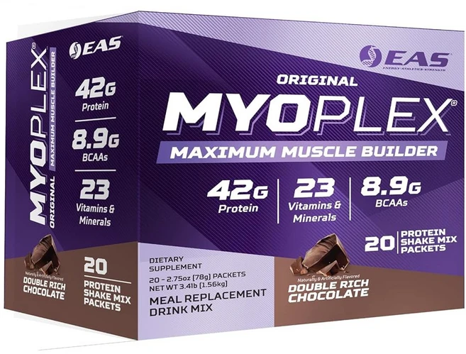 EAS 마이오플렉스 맥시멈 머슬 식사 대용 단백질 음료 믹스 블렌드 42g 개별 패킷 20개 더블 리치 초콜릿, Double Rich Chocolate, 20 Count Pack of 1 - 쿠팡
