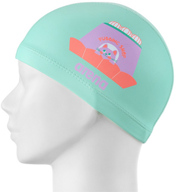 아레나 귀여운 고양이 어린이 아동 키즈 실리콘 코팅 수모 수영모 민트 바다, 1개