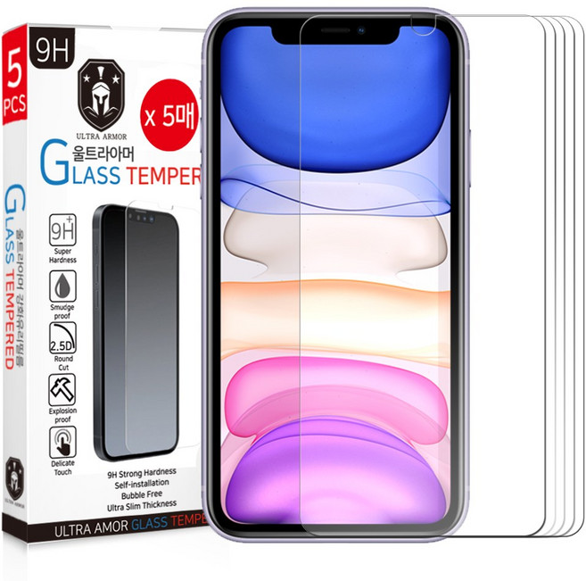 울트라아머 9H 강화유리 휴대폰 액정 보호필름, 5매