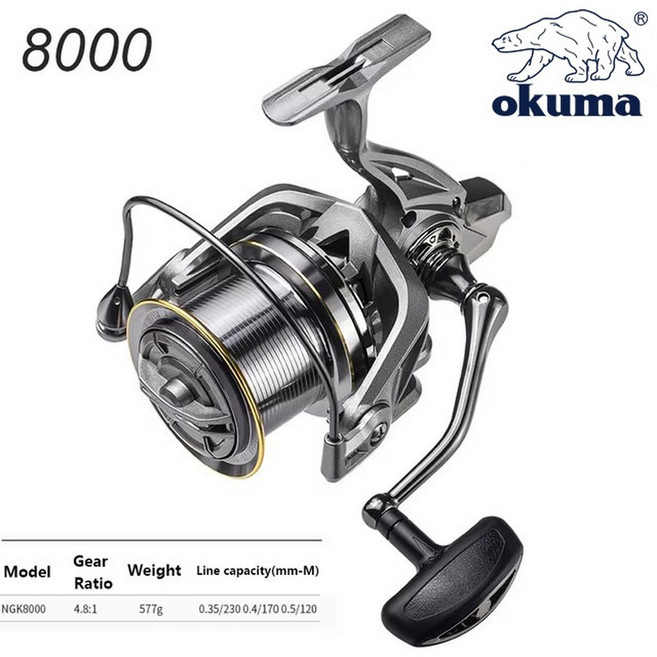 OKUMA 빅 스피닝 낚시 릴 8000 14000 9000 10000 12000 최대 드래그 20kg 바다 릴 프리 라인 해수 담수 물고기 페스카, 1) NGK 8000