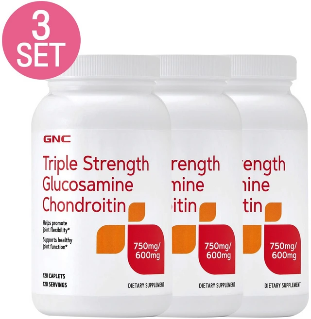 GNC 트리플 스트렝스 글루코사민 콘드로이틴 120정 (캐플렛) Triple Strength Glucosamine Chondroitin 120정 -3개 SET, 3개, 360정 - 쿠팡
