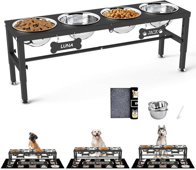 SHAINFUN Adjustable Height Dog Bowl Stand with 4 Bowls for Multi-Dog Homes– Elevated Large Breeds