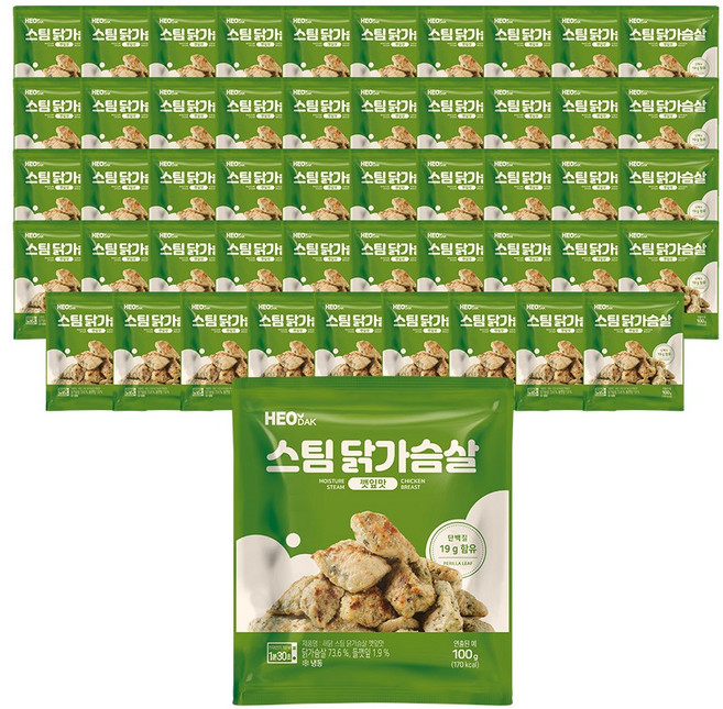 허닭 스팀 닭가슴살 깻잎맛, 100g, 50개