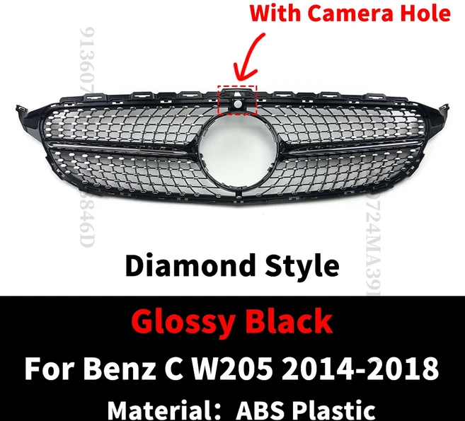 GT 다이아몬드 앞 범퍼 그릴 메르세데스 W205 벤츠 호환 C 2014 2021 쿠페 호환 AMG 튜닝