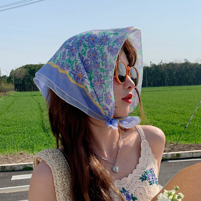 무티아 에어리 바부슈카 꽃무늬 스카프 헤어 밴드 쁘띠 넥치프 58cm