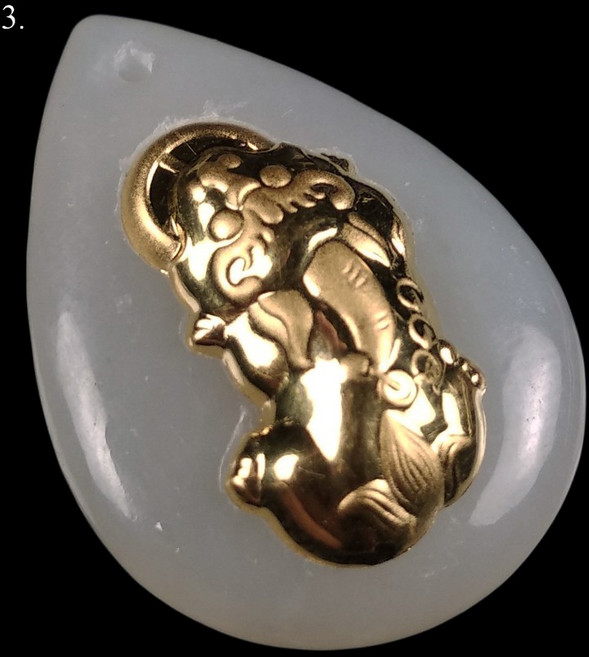 《博古珍藏》金鑲玉吊墜．和闐玉鑲鍍金墜子項鍊．送鋼鍊．玉佩禮物彌月禮盒