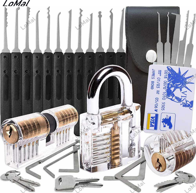 LoMal 락픽세트 멀티 픽 투명 자물쇠 락픽 키트 연습용 locksmith set car/lock picking card, 1세트