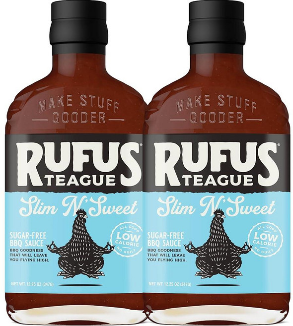 Rufus Teague 무설탕 BBQ 소스 슬림 앤 스위트 2팩 스테비아가 함유된 케토 소스 천연 성분 저칼로리 수상 경력에 빛나는 글루텐 프리 코셔 GMO 프리, Rufus Teague 무설탕 BBQ 소스 슬림 앤 스