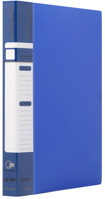 프로비즈 3공 O링 클리어파일 바인더화일 40매, 1개, 블루