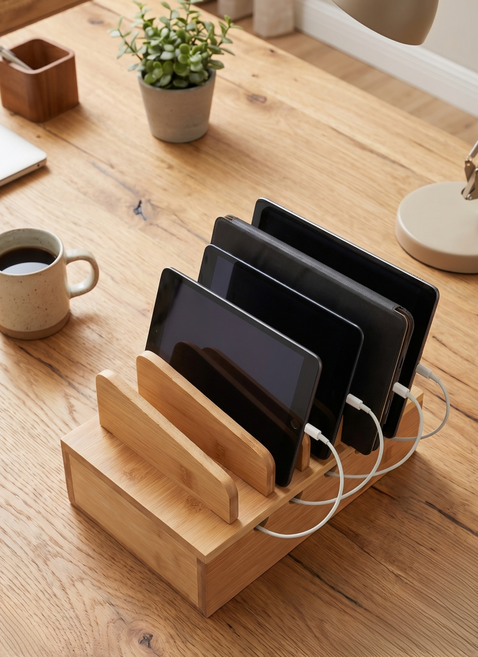 모두이룸 원목 멀티충전기 거치대 보관함 태블릿 스텐드, 1개, 대나무원목