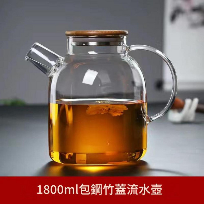1000ml耐熱玻璃不銹鋼蓋濾水壺, 1800毫升竹包鋼蓋, 1套, 1800L