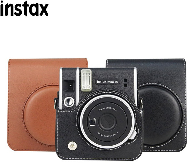 인스탁스 미니40 전용 가죽케이스 (스트랩포함), 블랙, 1개