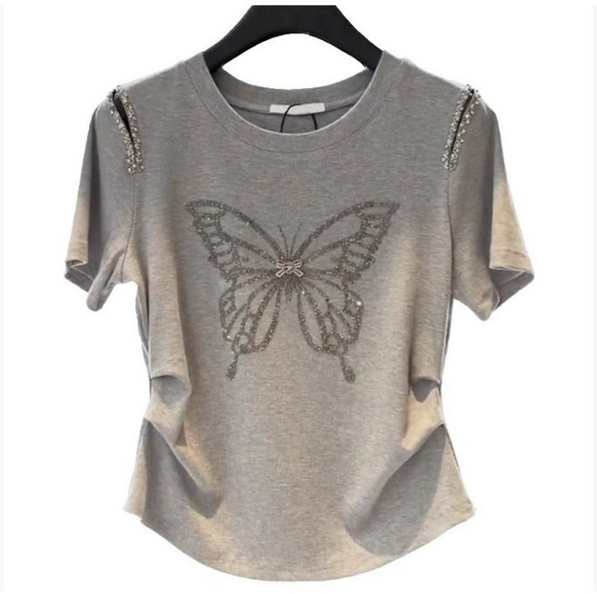 쌍천 여성 여름 라인댄스복 나비티 라틴댄스복 어깨포인트 티셔츠 A25081101