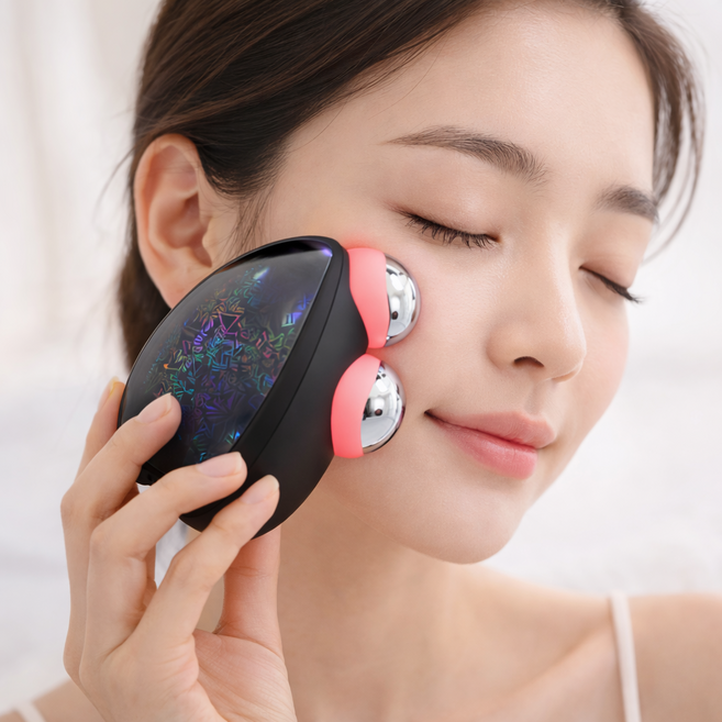 MIGA 눈가 눈주름 마사지기 EMS 고주파 LED 눈밑 리프팅 진동 온열 눈마사지기 피부 안티에이징 미백 얼굴 마사지기, 블랙