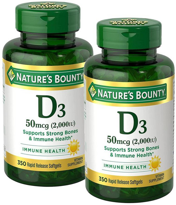 네이처스 바운티 비타민D3 2000IU 소프트젤 Nature's Bounty Vitamin D3 Softgels, 2개, 350정