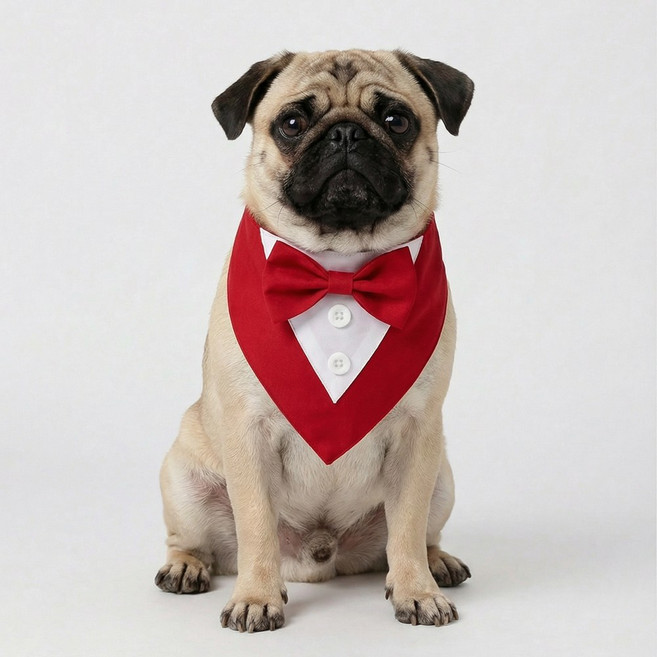 [마몽펫즈]강아지 클래식 리본 턱시도 셀프웨딩 화동 생일파티 반려견 코스튬 프로필 소형 대형견, 레드