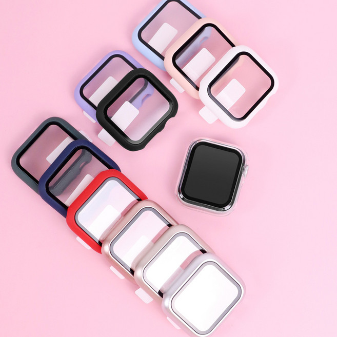 오르몽트 애플워치 9H 강화유리 풀커버 보호케이스 일제형 슬림 경량 액정커버, 스타라이트