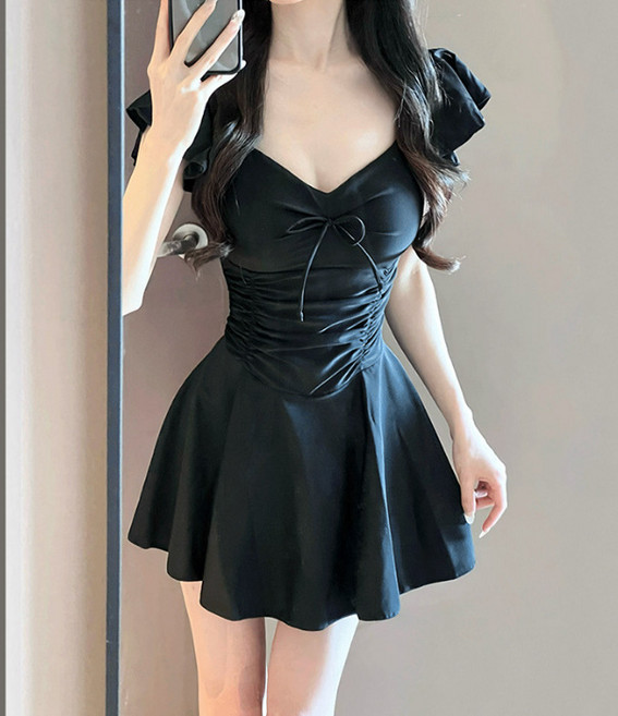 女款連身泳衣 保守遮肚 顯瘦設計 海邊溫泉適用, L碼