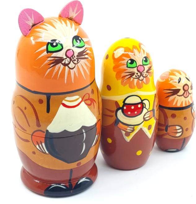 바슈 마트료시카 애니멀 러시아 전통 수공예 목각 인형 마트로시카, 3 레드 캣 사모바르 3단