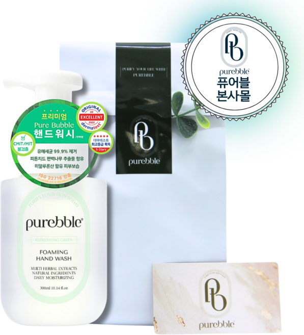 [선물포장] 유해세균99%제거 퓨어블 포밍 핸드워시 편백향 그린 답례품 기프트, 1개, 300ml