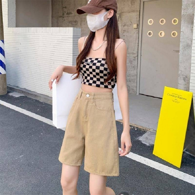 高腰牛仔五分褲 韓版休閒直筒中褲