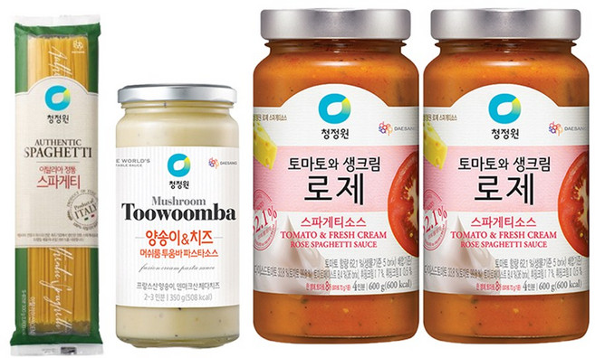 청정원 파스타소스 로제 600g 2개 + 머쉬룸투움바 350g 1개 + 스파게티면 500g 1개, 로제 2개+머쉬룸투움바 1개+스파게티면 1개, 1세트
