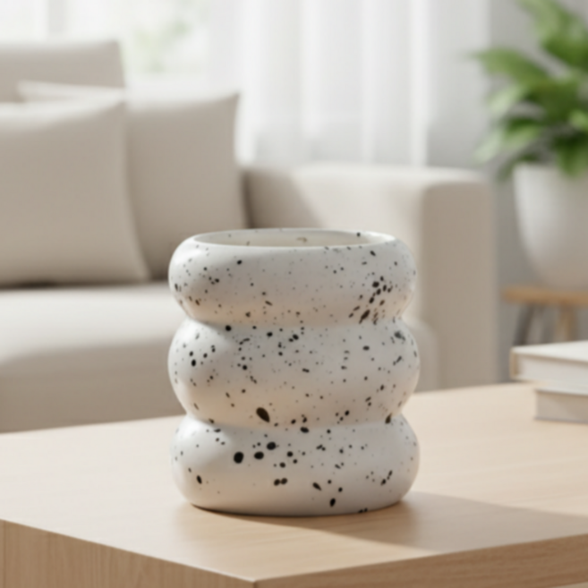 다기능 세라믹 도넛 디자인 수납함 캔들 홀더 겸용 인테리어 소품, 무광 화이트 도트