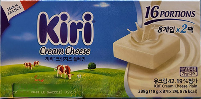 Kiri 끼리 플레인 크림치즈 16포션 288g(144gx2입) 프랑스, 144g