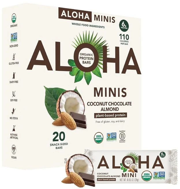 미국 ALOHA 알로하 저당 코코넛 초콜릿 아몬드 단백질 바 미니 20개입, 24g, 3개 - 쿠팡