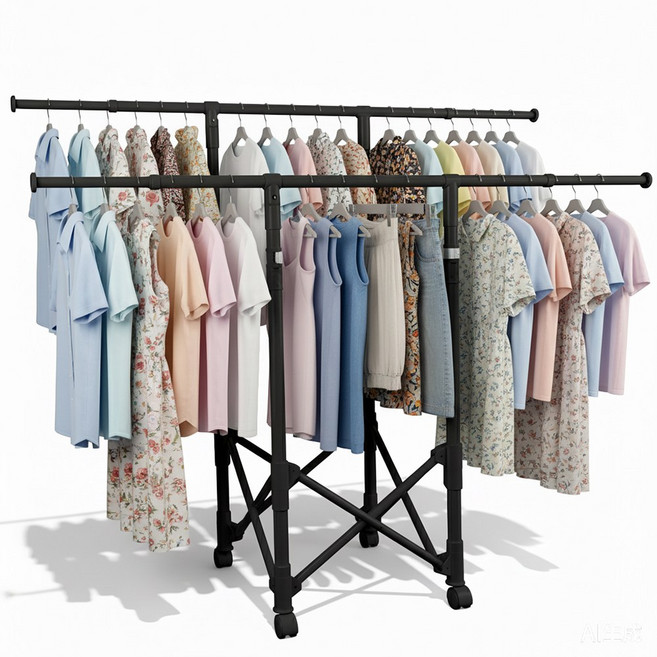 접이식 건조대 이동식 이불건조대 스탠드형 빨래건조대 튼튼한 대형 빨래건조대, 검은색