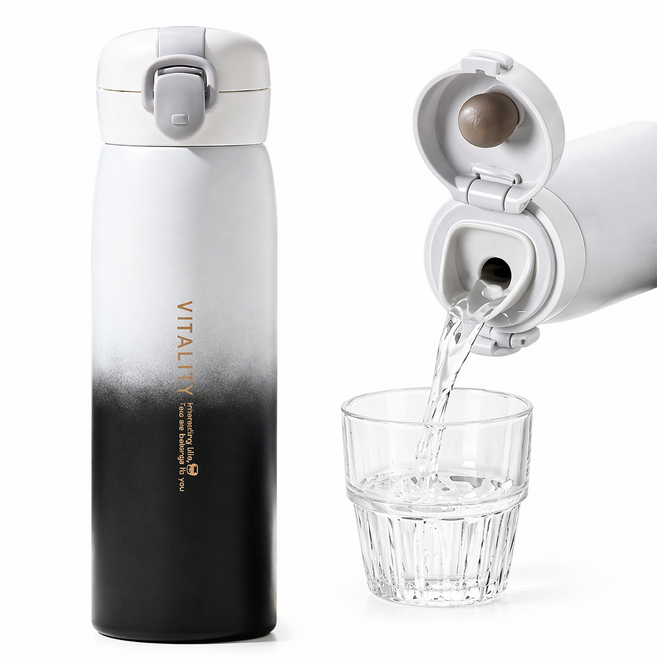 호주머니 원터치 보온보냉 텀블러 스텐 304 보온병, 1개, 500ml, 투톤화이트