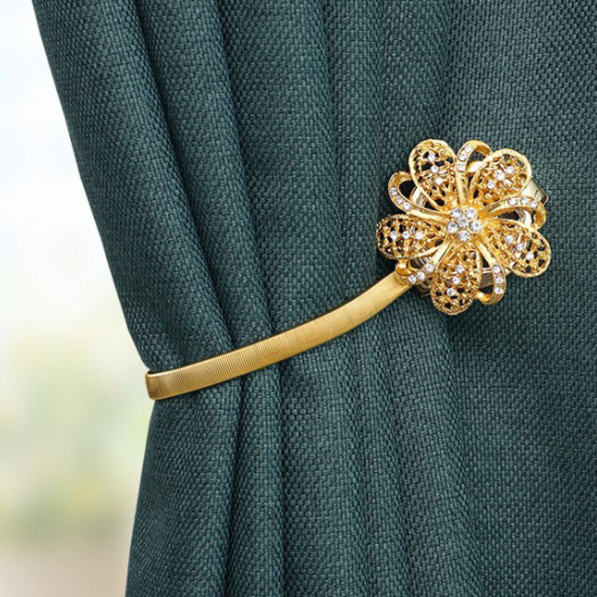 1+1 플라워 커튼집게 마그네틱 커튼홀더, 골드+골드, 1개